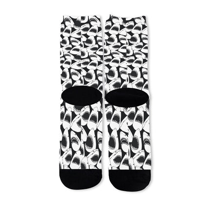 White And Grey Shark Pattern Print Long Socks