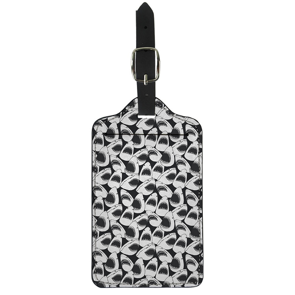 White And Grey Shark Pattern Print Luggage Tag