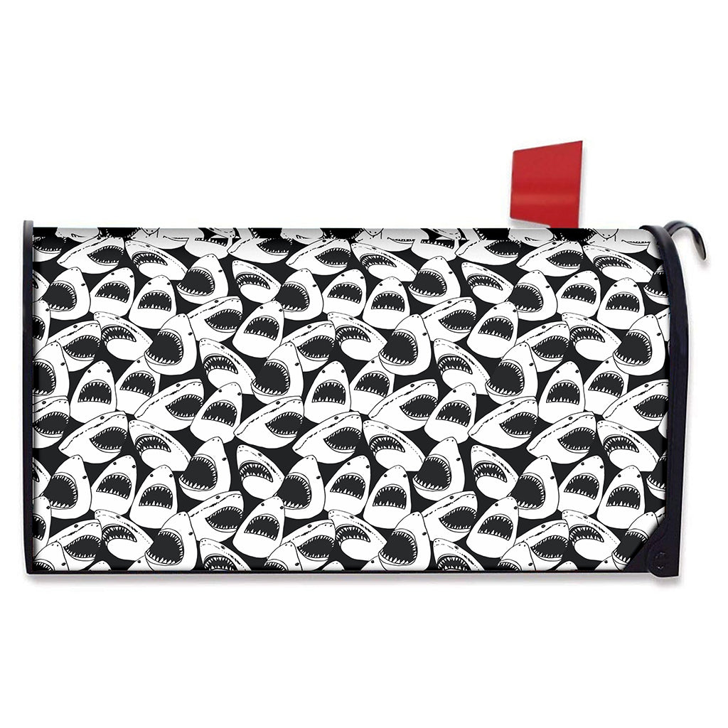 White And Grey Shark Pattern Print Mailbox Cover