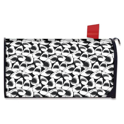 White And Grey Shark Pattern Print Mailbox Cover