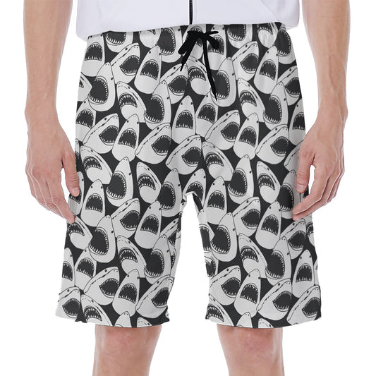 White And Grey Shark Pattern Print Men's Beach Shorts