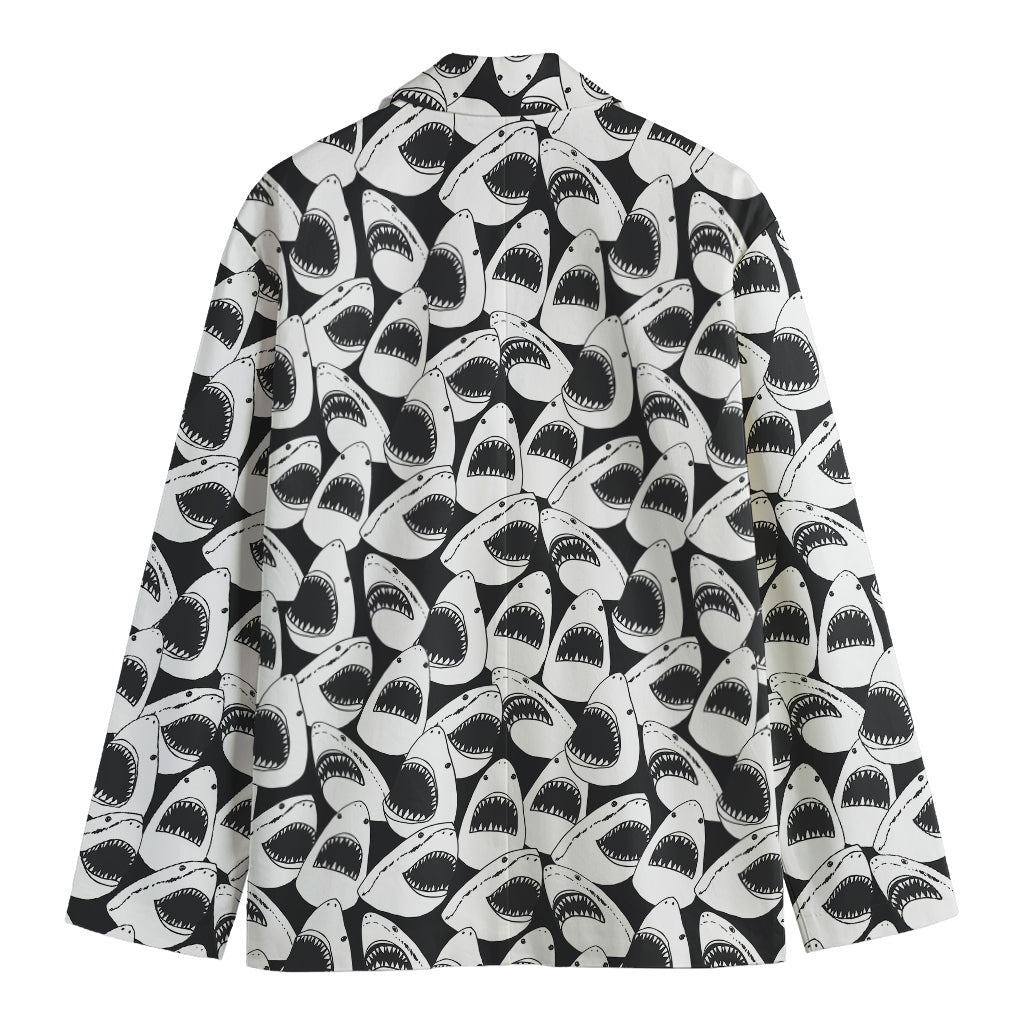 White And Grey Shark Pattern Print Men's Blazer