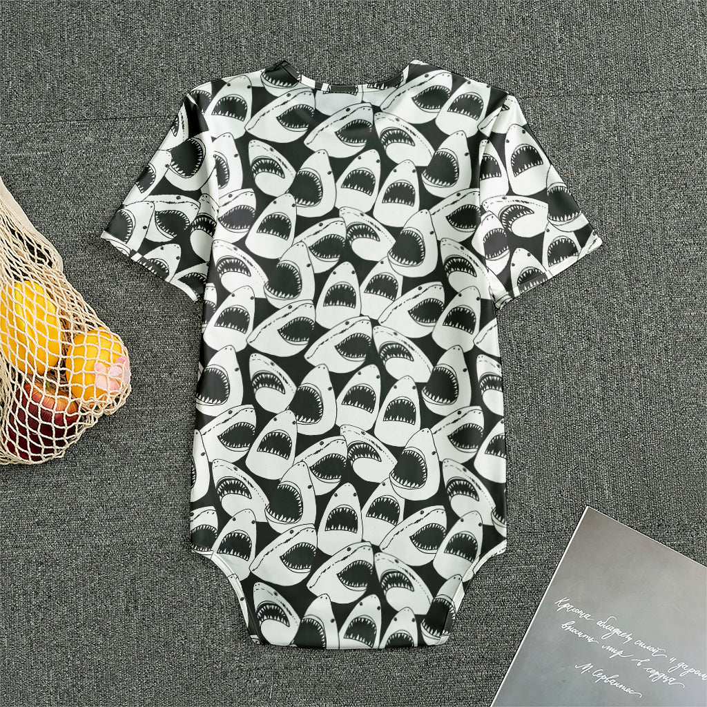 White And Grey Shark Pattern Print Men's Bodysuit