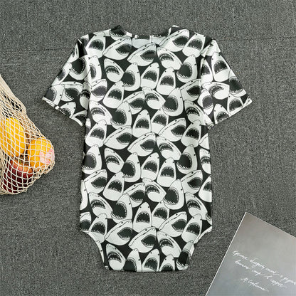 White And Grey Shark Pattern Print Men's Bodysuit