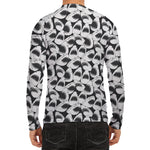 White And Grey Shark Pattern Print Men's Long Sleeve Rash Guard