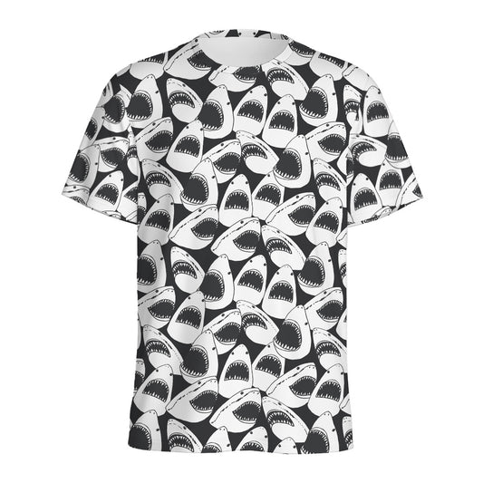 White And Grey Shark Pattern Print Men's Sports T-Shirt