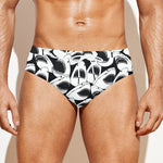 White And Grey Shark Pattern Print Men's Swim Briefs