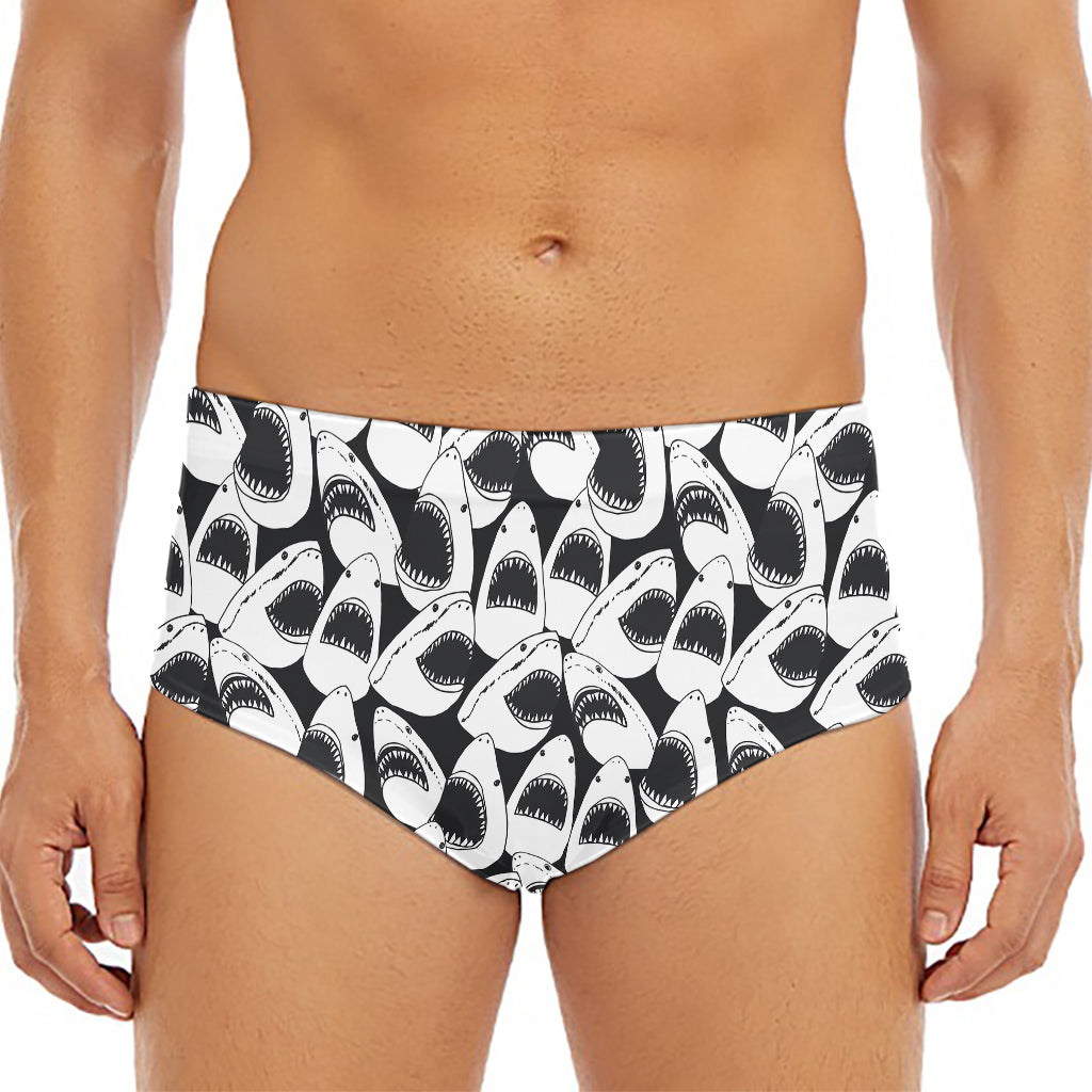 White And Grey Shark Pattern Print Men's Triangle Swim Briefs