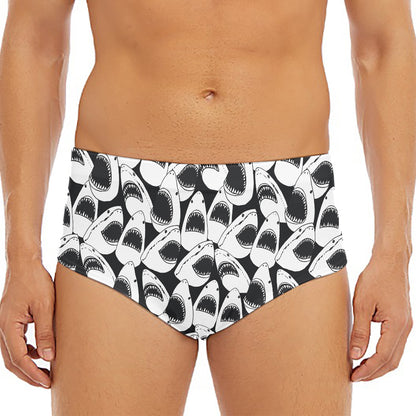 White And Grey Shark Pattern Print Men's Triangle Swim Briefs