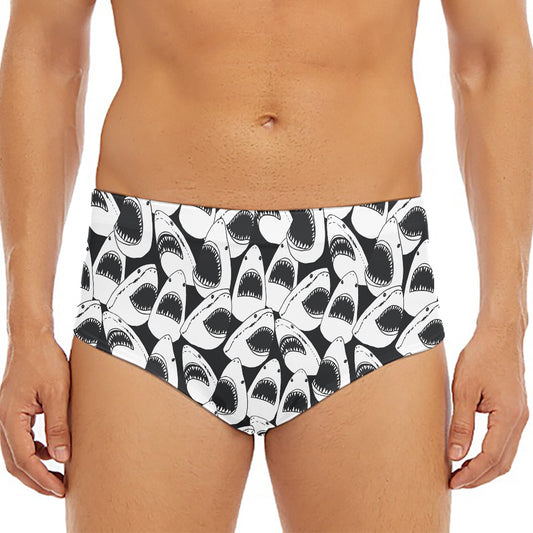 White And Grey Shark Pattern Print Men's Triangle Swim Briefs