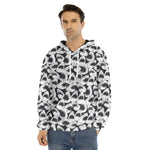 White And Grey Shark Pattern Print Men's Velvet Pullover Hoodie