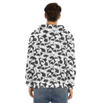 White And Grey Shark Pattern Print Men's Velvet Pullover Hoodie