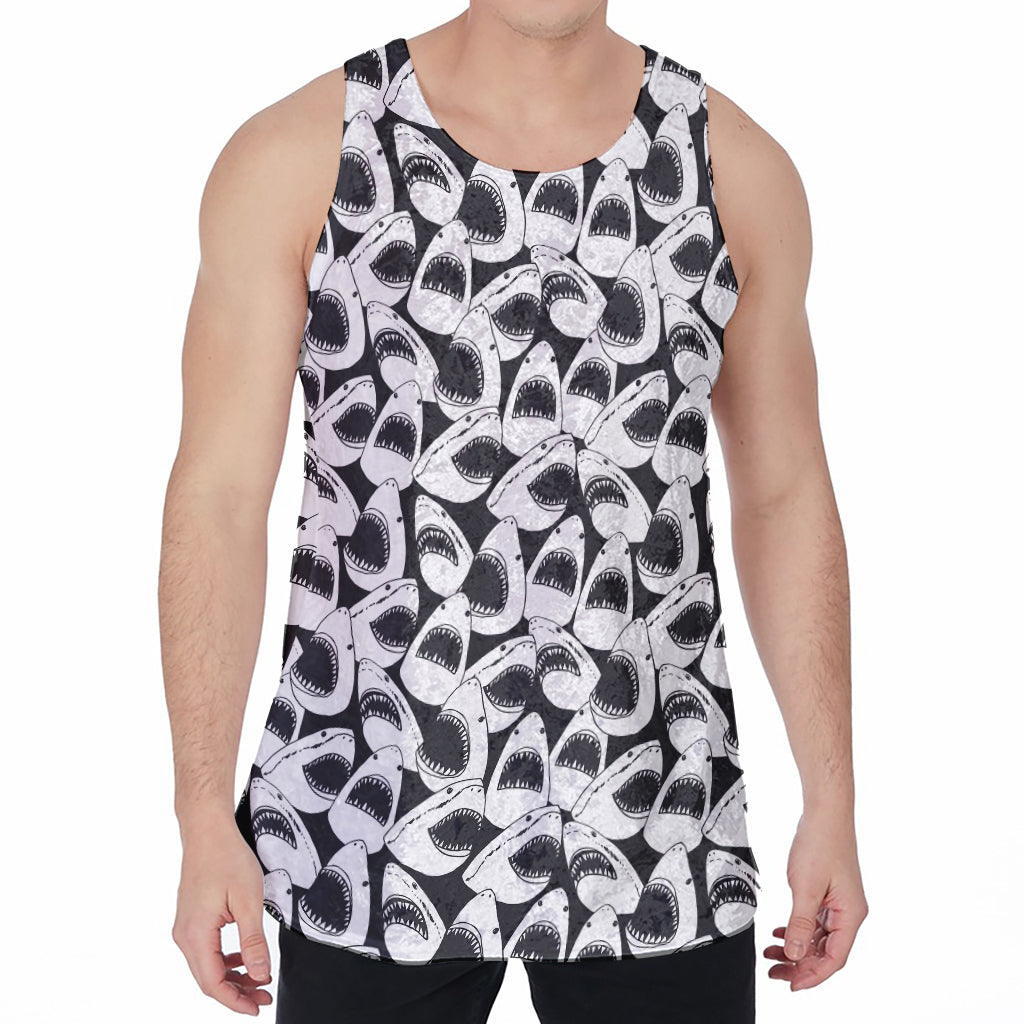 White And Grey Shark Pattern Print Men's Velvet Tank Top