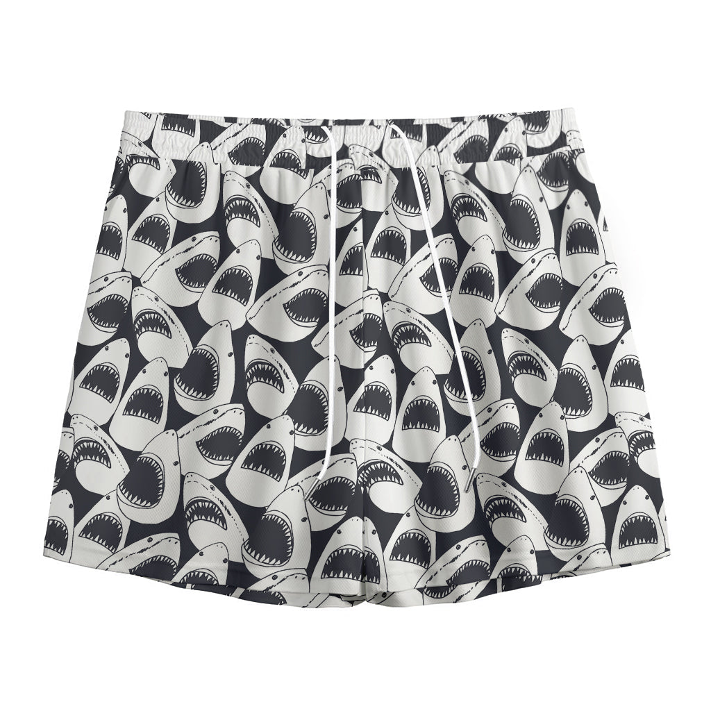 White And Grey Shark Pattern Print Mesh Shorts
