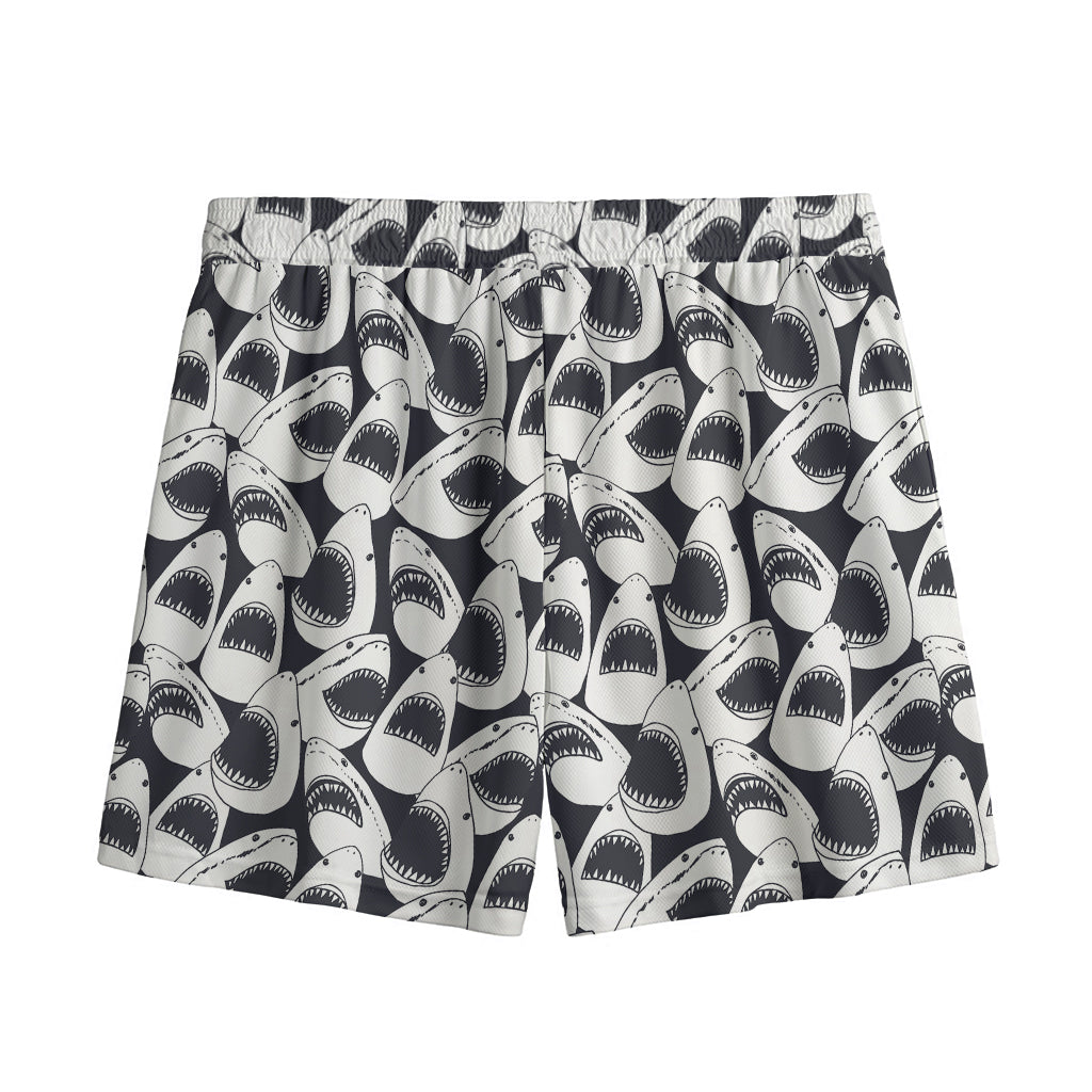 White And Grey Shark Pattern Print Mesh Shorts