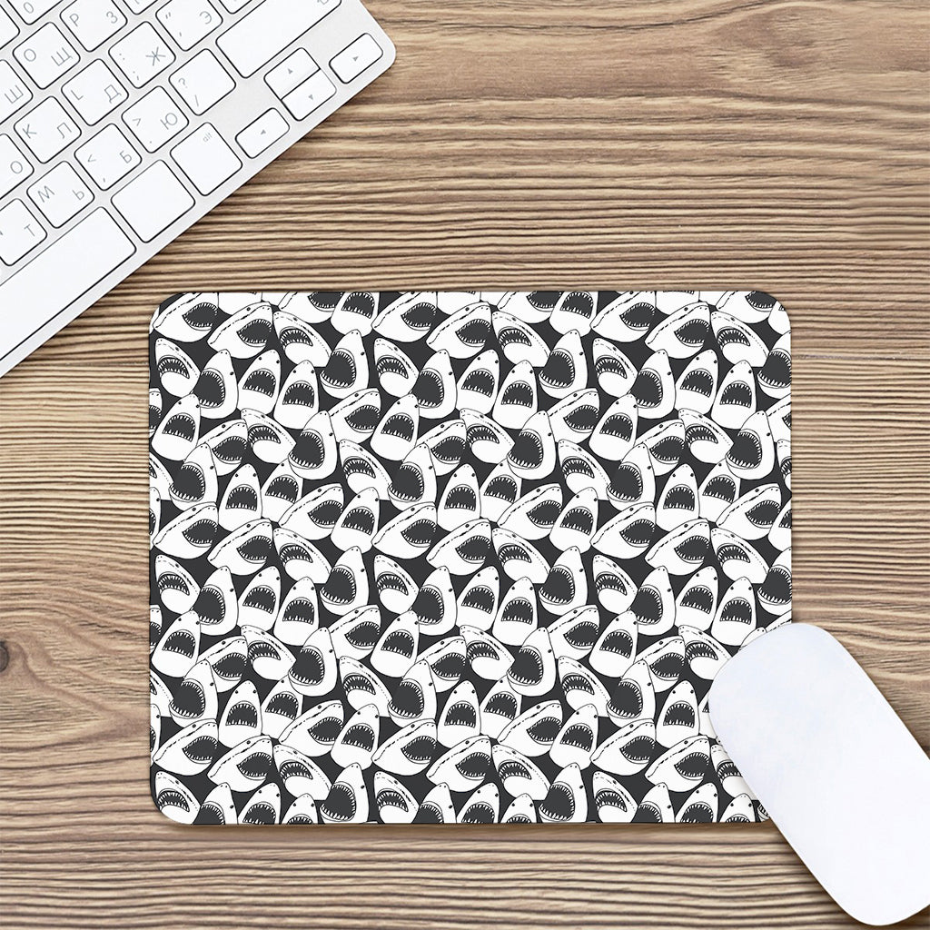 White And Grey Shark Pattern Print Mouse Pad