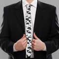 White And Grey Shark Pattern Print Necktie