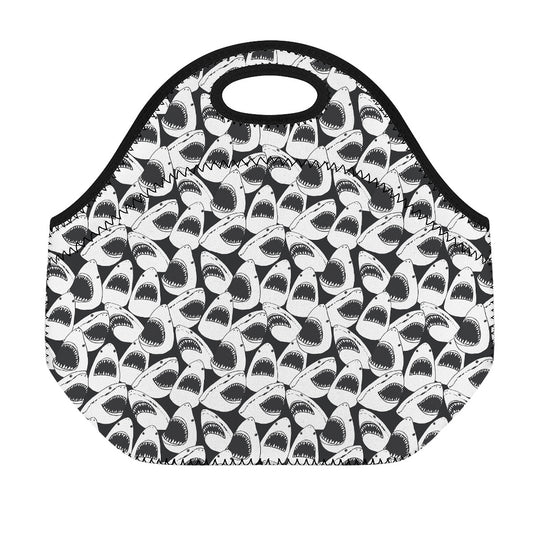 White And Grey Shark Pattern Print Neoprene Lunch Bag