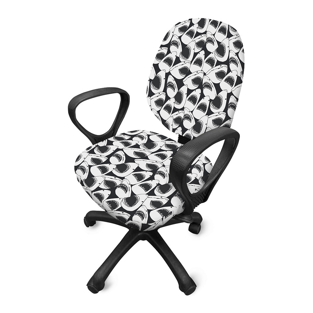 White And Grey Shark Pattern Print Office Chair Cover