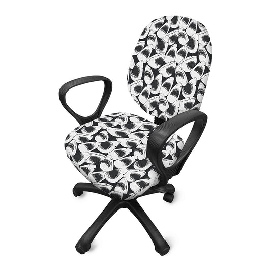 White And Grey Shark Pattern Print Office Chair Cover