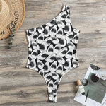 White And Grey Shark Pattern Print One Shoulder Bodysuit