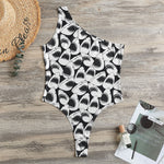 White And Grey Shark Pattern Print One Shoulder Bodysuit