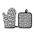 White And Grey Shark Pattern Print Oven Mitt And Pot Holder Set