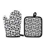 White And Grey Shark Pattern Print Oven Mitt And Pot Holder Set