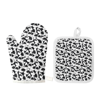 White And Grey Shark Pattern Print Oven Mitt And Pot Holder Set