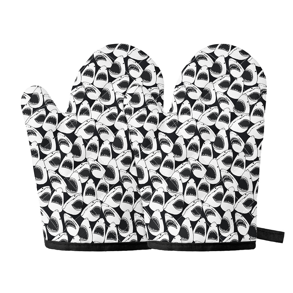 White And Grey Shark Pattern Print Oven Mitts