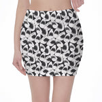 White And Grey Shark Pattern Print Pencil Mini Skirt