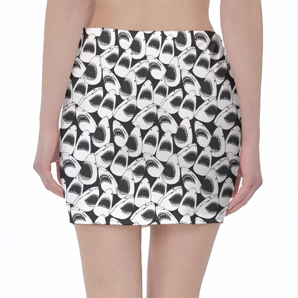 White And Grey Shark Pattern Print Pencil Mini Skirt