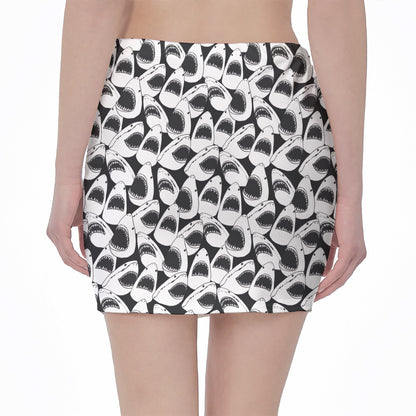 White And Grey Shark Pattern Print Pencil Mini Skirt