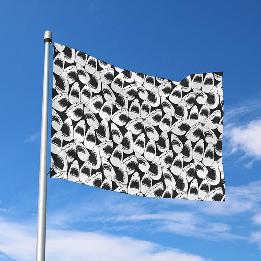 White And Grey Shark Pattern Print Polyester Flag