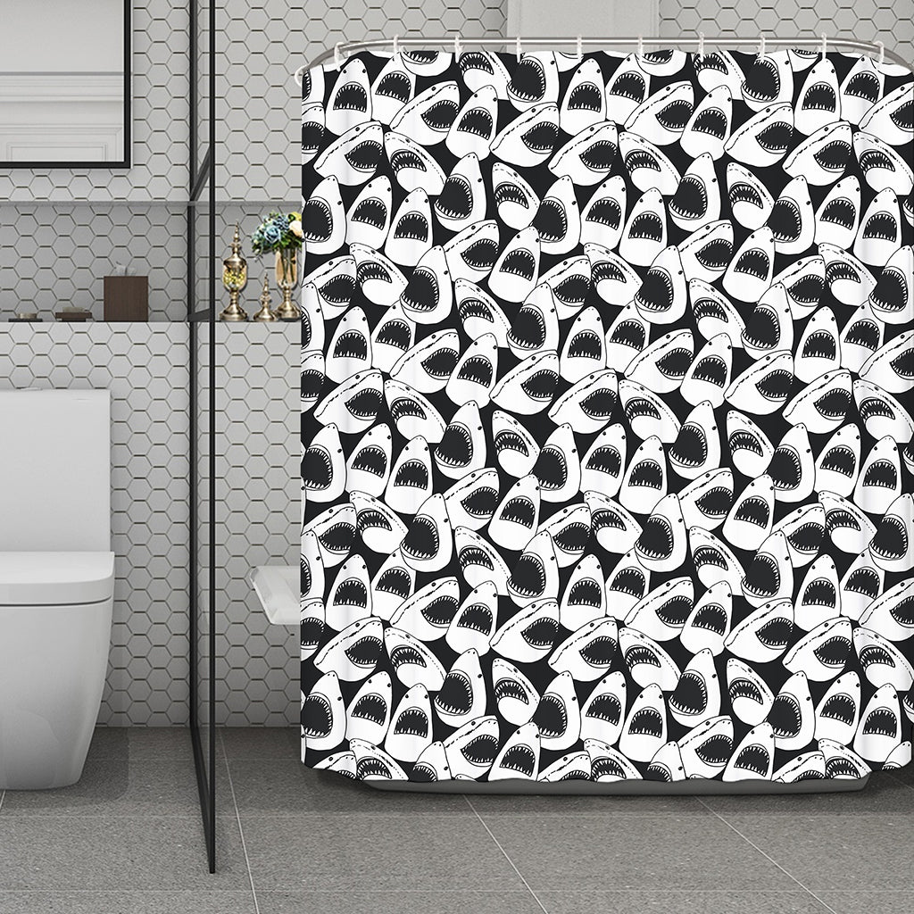 White And Grey Shark Pattern Print Polyester Shower Curtain