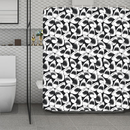 White And Grey Shark Pattern Print Polyester Shower Curtain