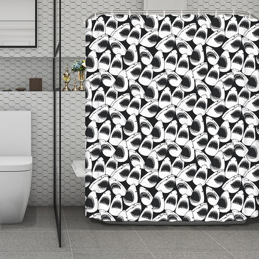 White And Grey Shark Pattern Print Polyester Shower Curtain