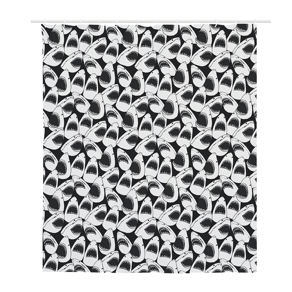 White And Grey Shark Pattern Print Polyester Shower Curtain