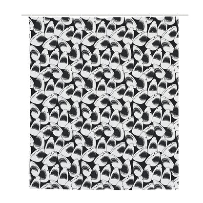 White And Grey Shark Pattern Print Polyester Shower Curtain
