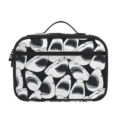 White And Grey Shark Pattern Print Portable Lunch Bag