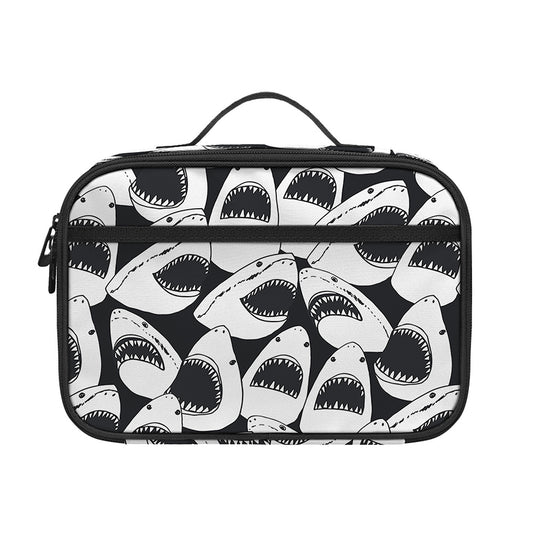 White And Grey Shark Pattern Print Portable Lunch Bag