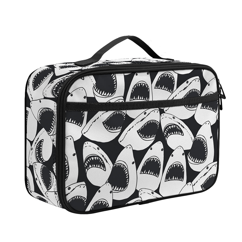 White And Grey Shark Pattern Print Portable Lunch Bag
