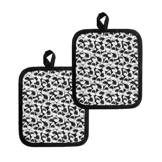 White And Grey Shark Pattern Print Pot Holders