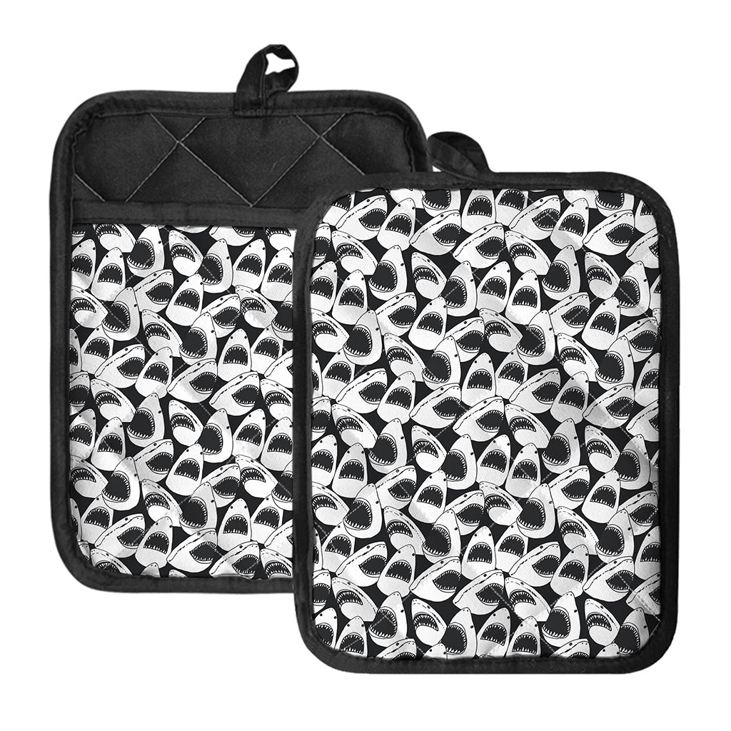 White And Grey Shark Pattern Print Pot Holders With Pocket