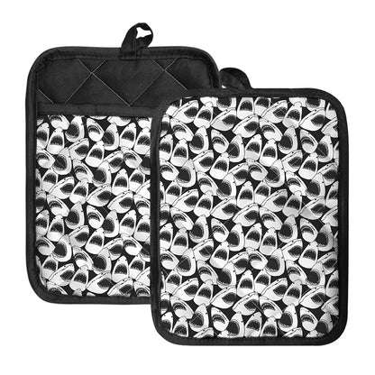 White And Grey Shark Pattern Print Pot Holders With Pocket