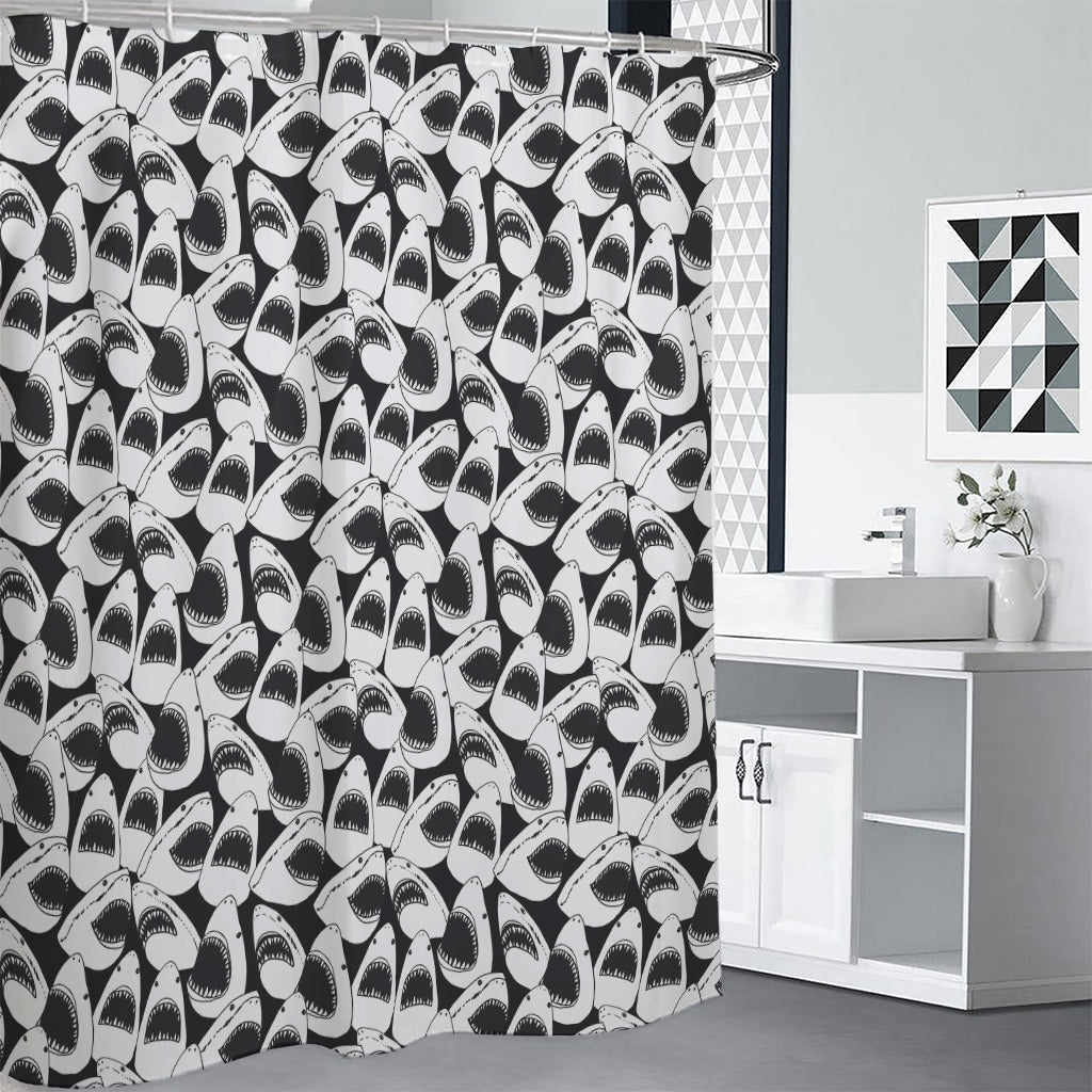 White And Grey Shark Pattern Print Premium Shower Curtain