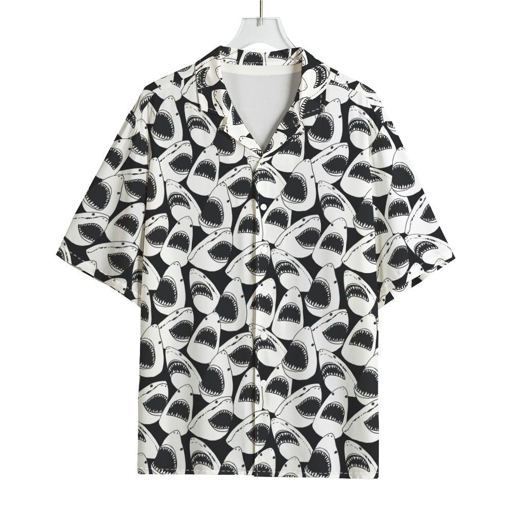White And Grey Shark Pattern Print Rayon Hawaiian Shirt