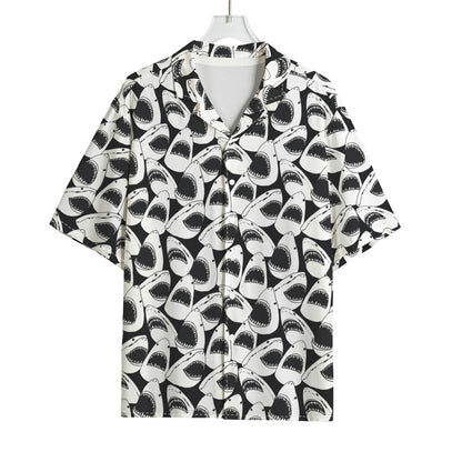 White And Grey Shark Pattern Print Rayon Hawaiian Shirt