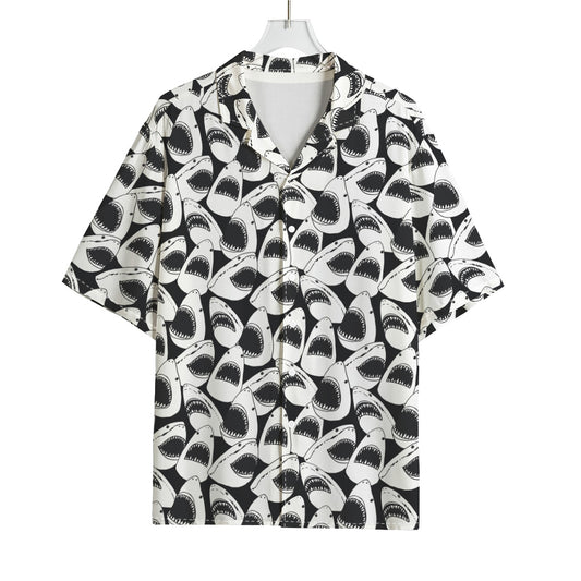 White And Grey Shark Pattern Print Rayon Hawaiian Shirt