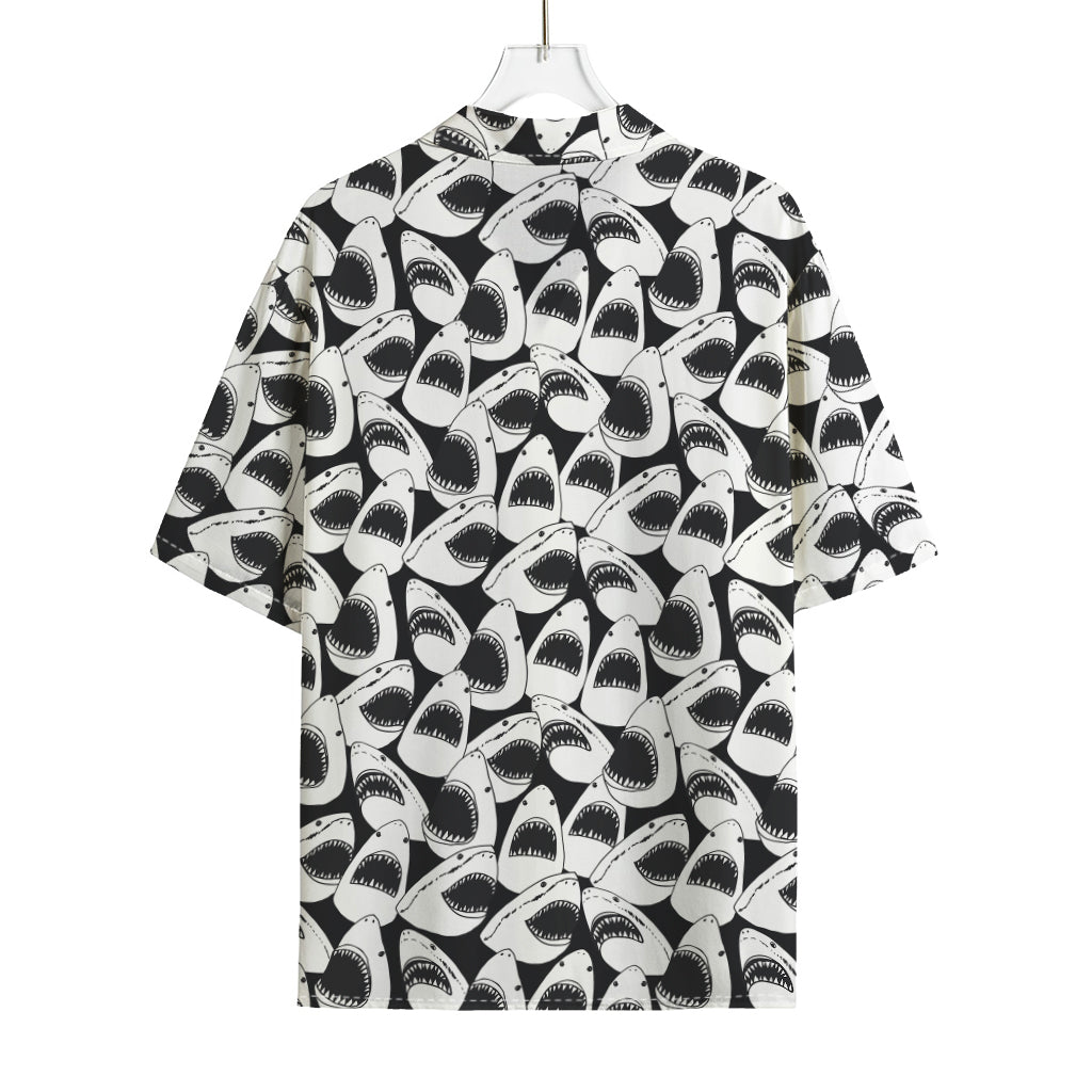White And Grey Shark Pattern Print Rayon Hawaiian Shirt